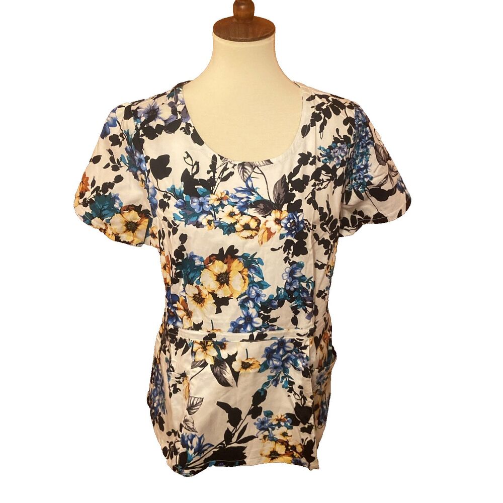 Jaanuu Garden Party Women’s Peplum Scrub Top L J96003